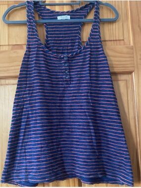 Madewell Striped Racerback Tank Top Henley Button Blue Orange Cotton Size L
